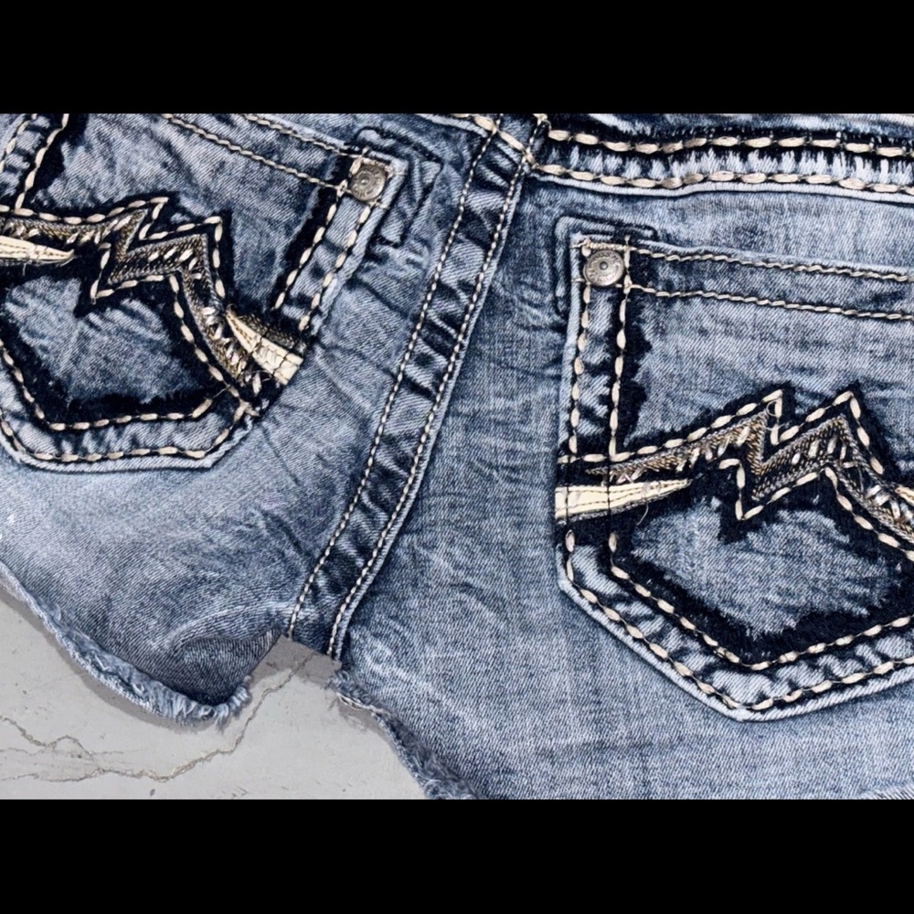 Miss Me Y2K Distressed Heavy Stick Micro Mini Booty Shorts SZ.27 - Picture 9 of 12